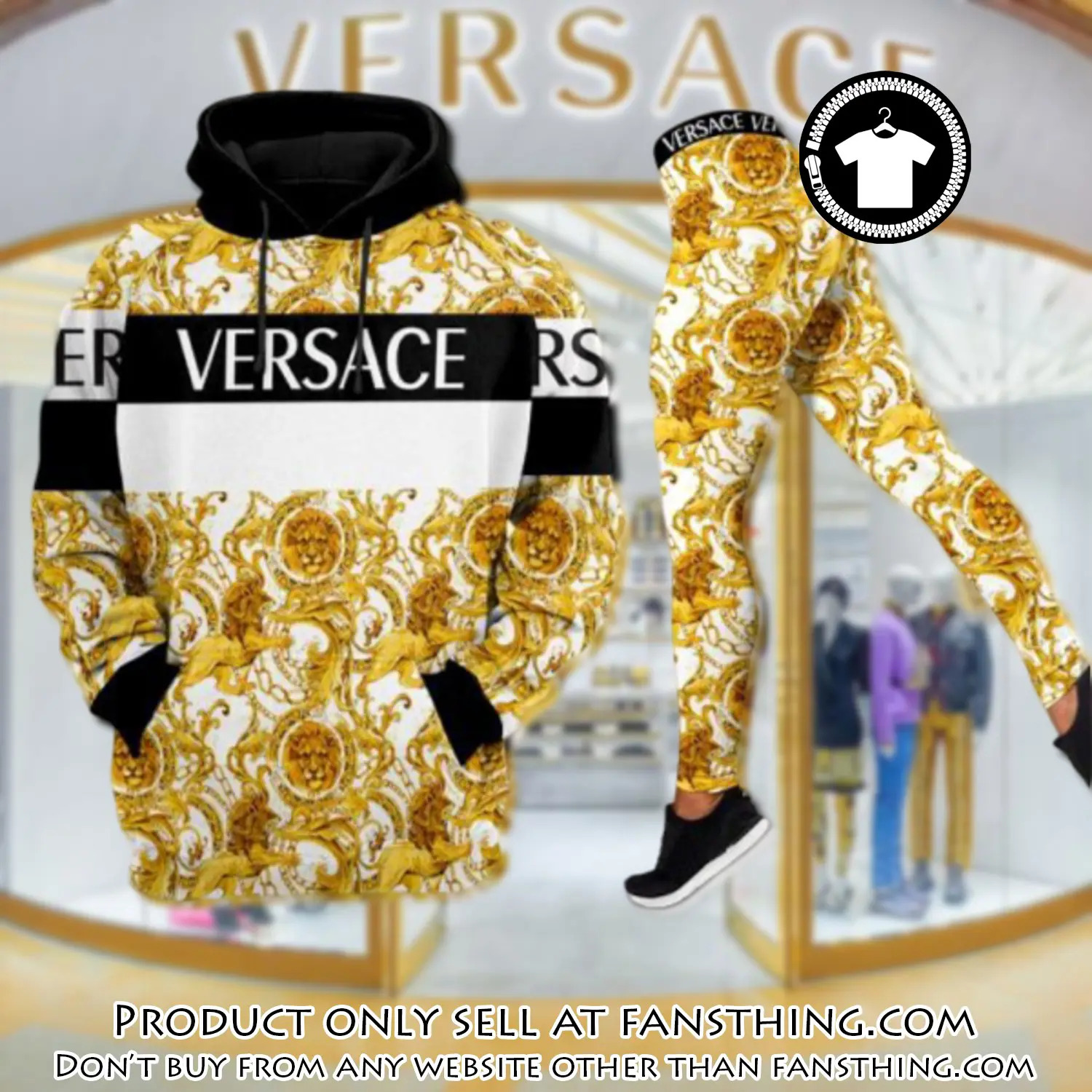 Gianni versace gold white hoodie legging set luxury for women fst5507988